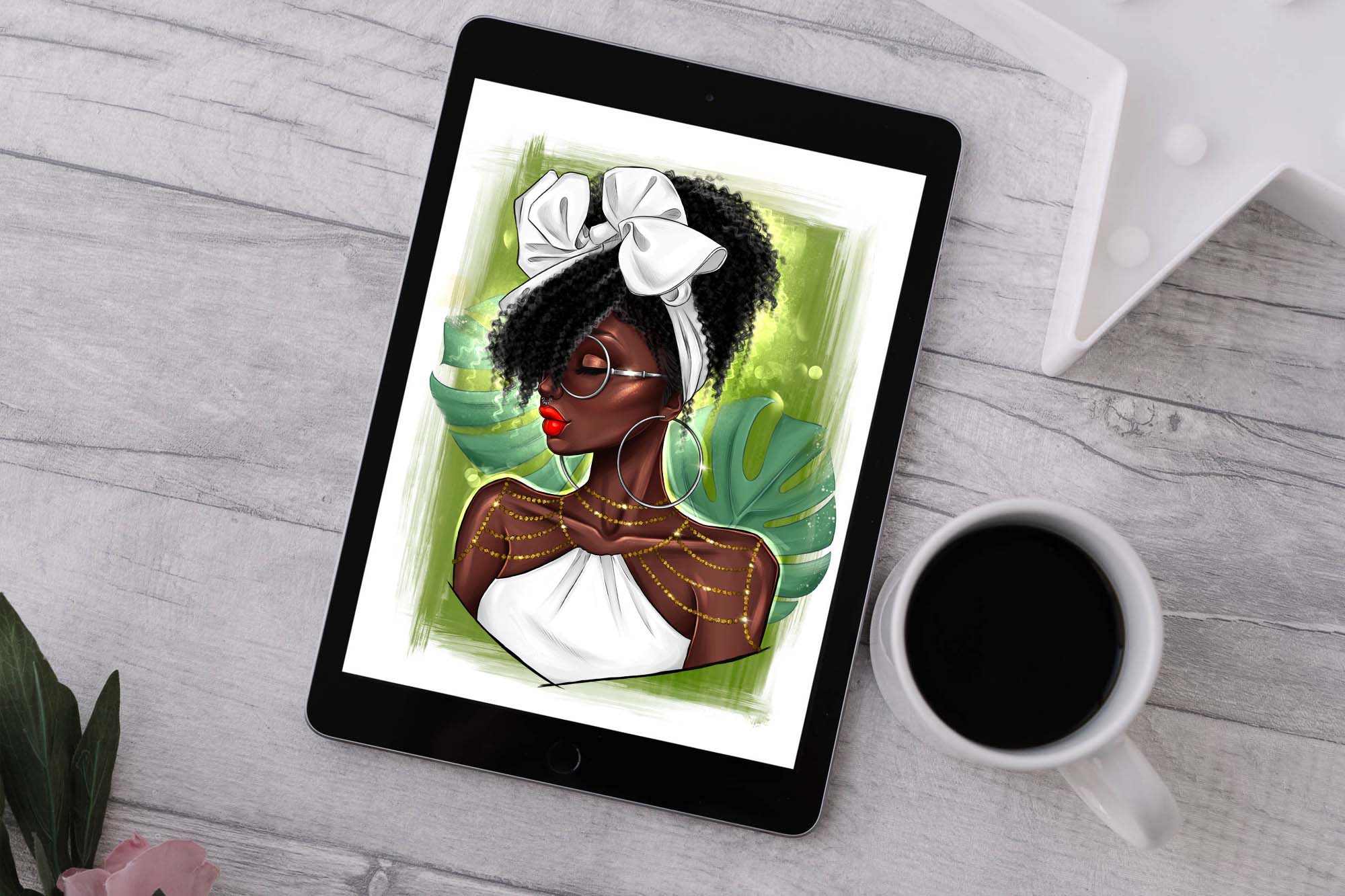 Afro Girl Clipart Tablet Wallpaper Example.