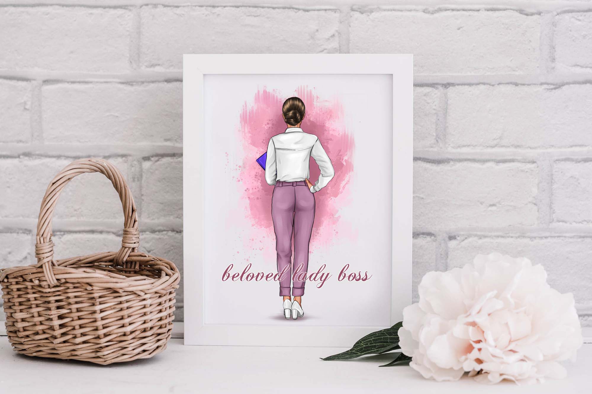 Lady Boss Clipart Poster In White Frame.
