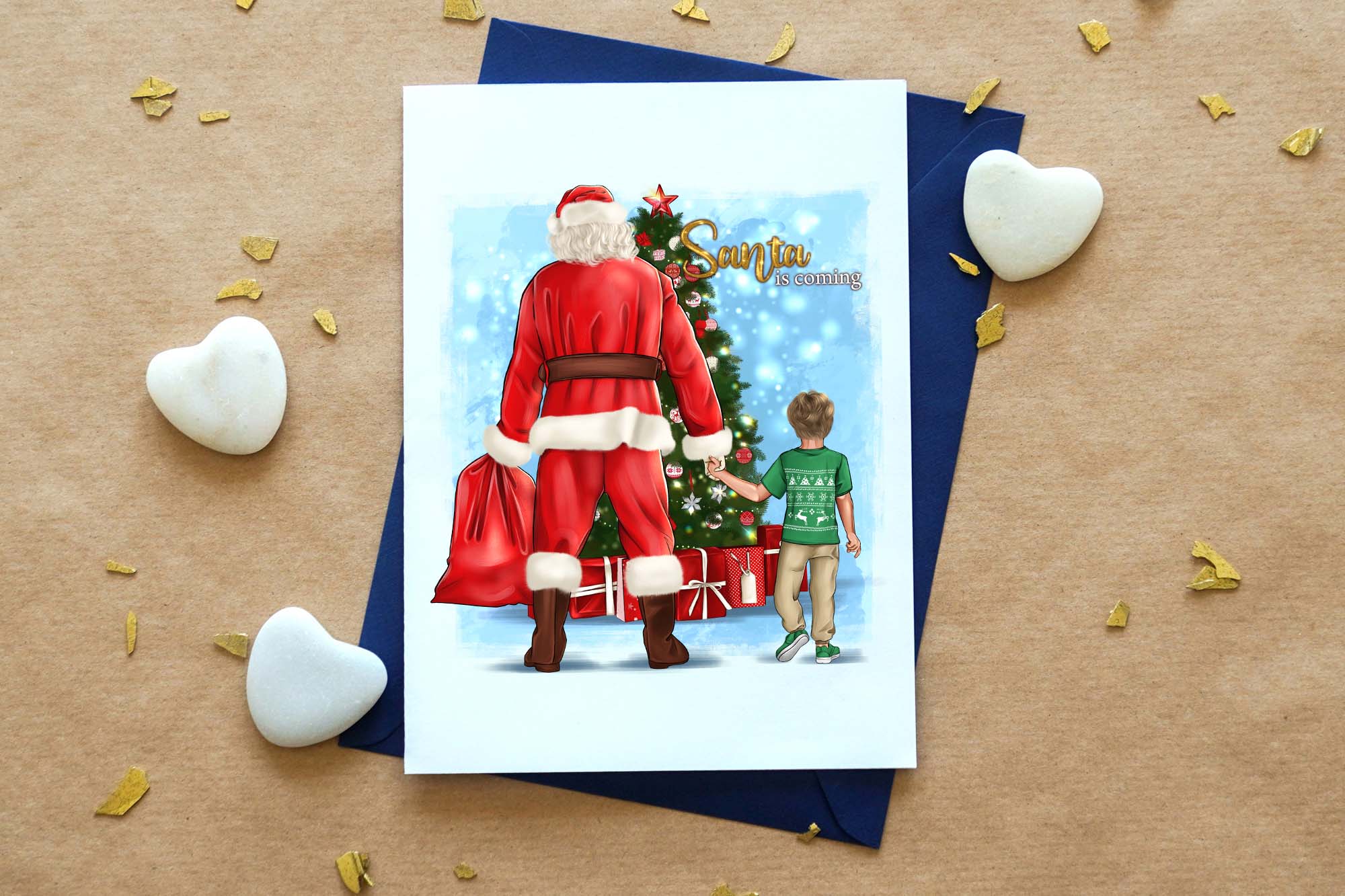 Santa And Baby Christmas Family Clipart Postcard Print Example.