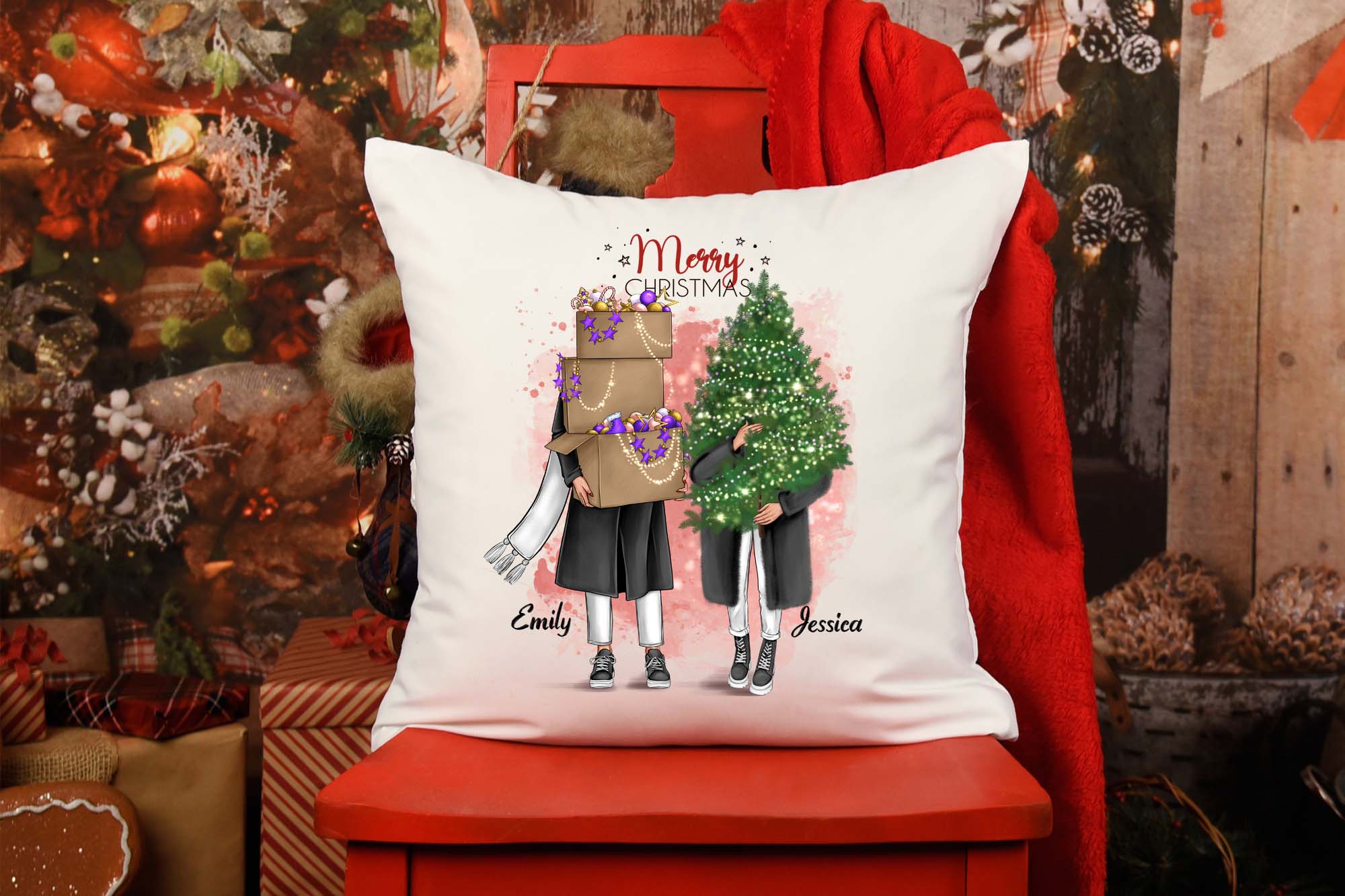 Christmas Best Friend Clipart 2023 Pillow Print Example.