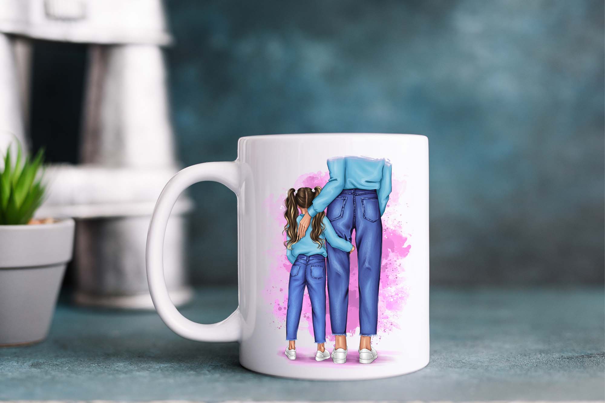 Mom and Daughter Clipart, mug mockup.