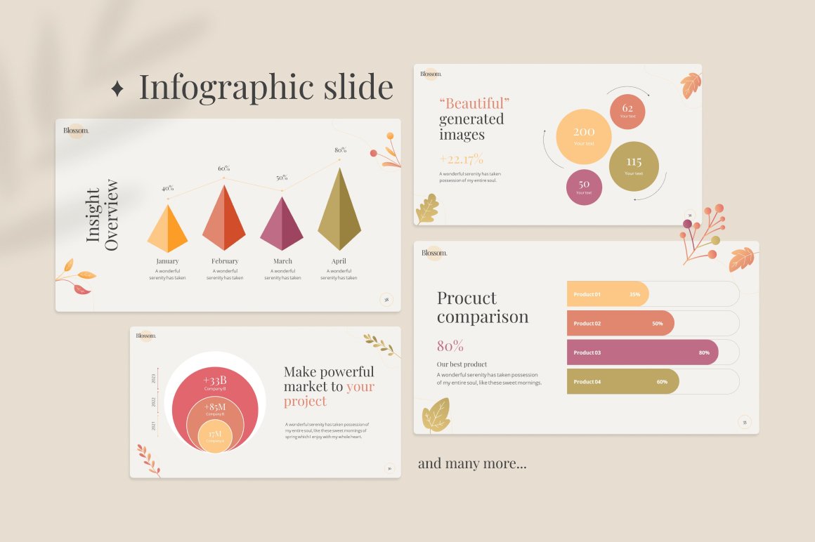 This template includes colorful infographics.