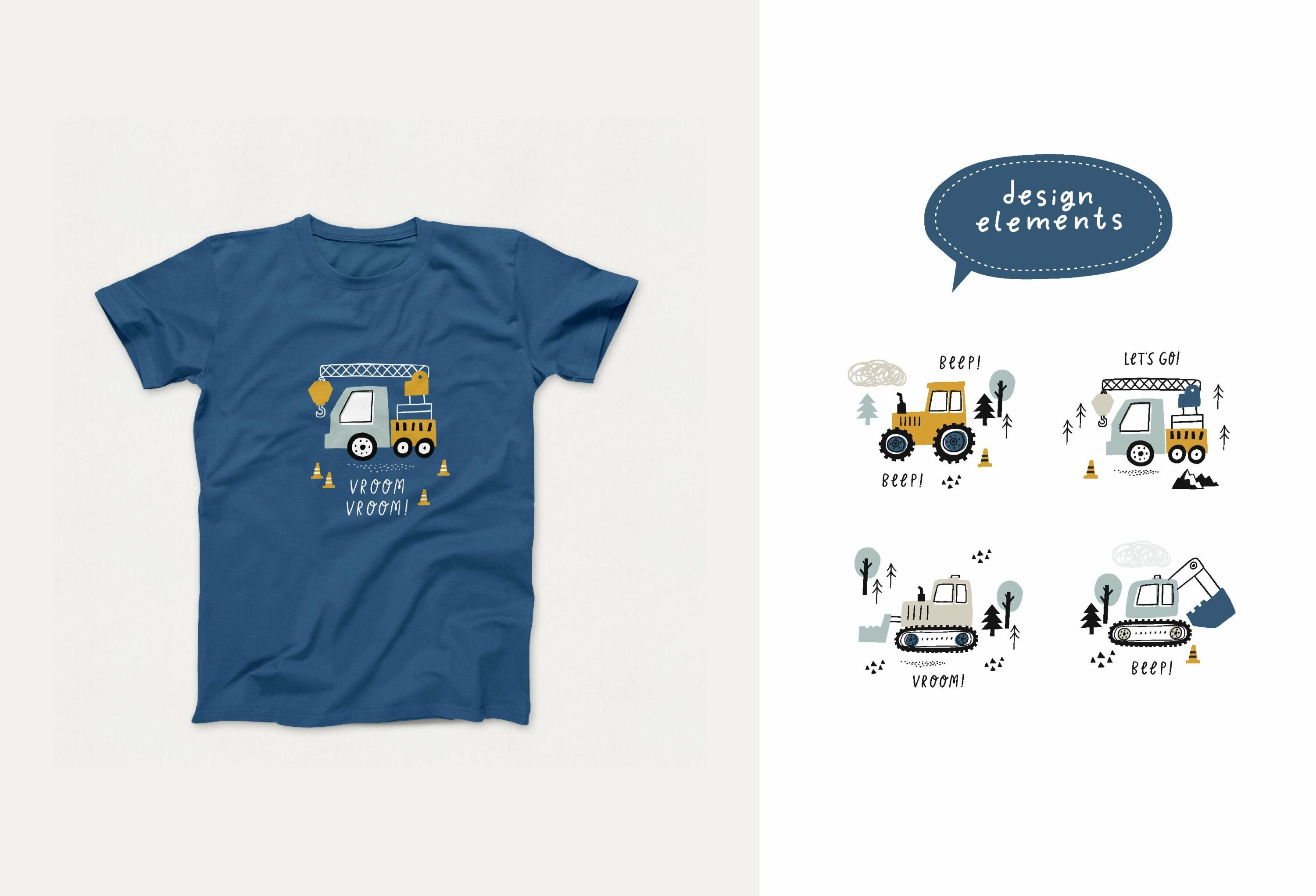 Classic blue t-shirt with a car graphic.