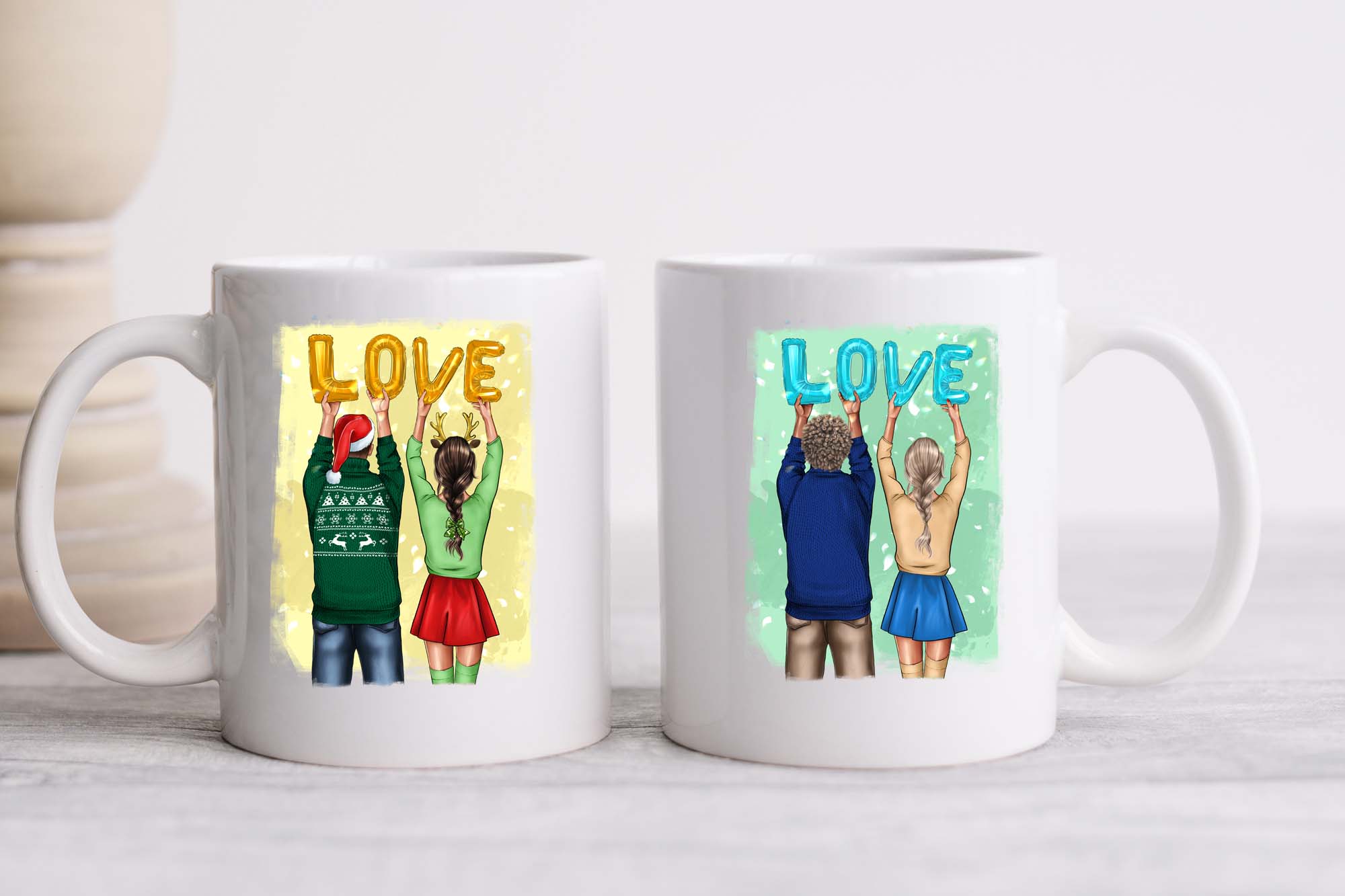 Best Friends Clipart For Christmas Two Mugs Print Example.