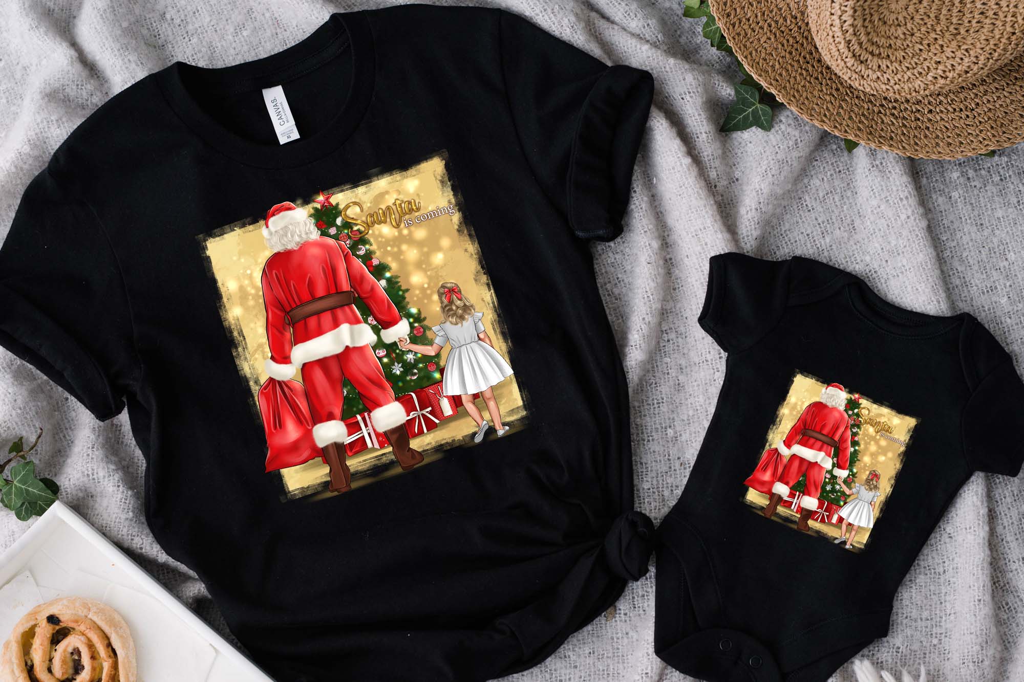 Santa And Baby Christmas Family Clipart T-shirt Print Example.