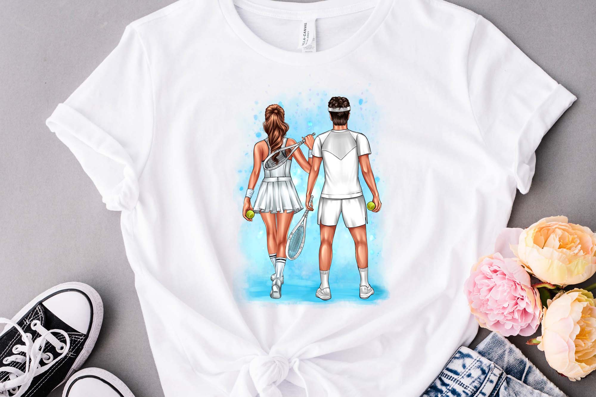 Best Friends Tennis Couple Clipart t-shirt mockup.