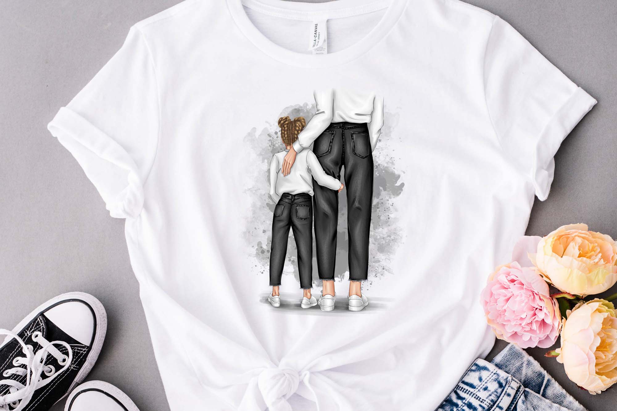 Mom and Daughter Clipart, t-shirt mockup.