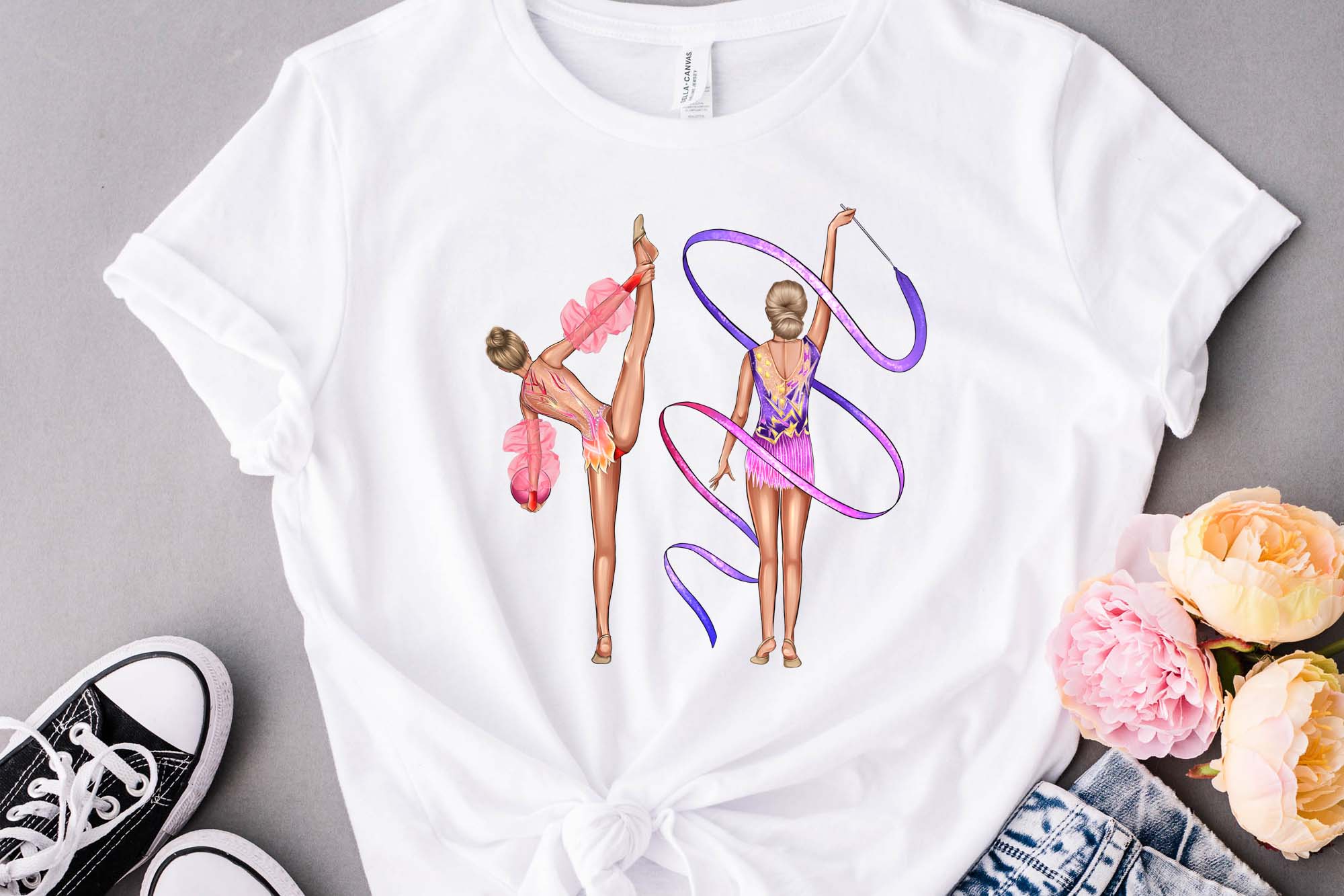Gymnasts Clipart From The Back T-shirt Print Example.