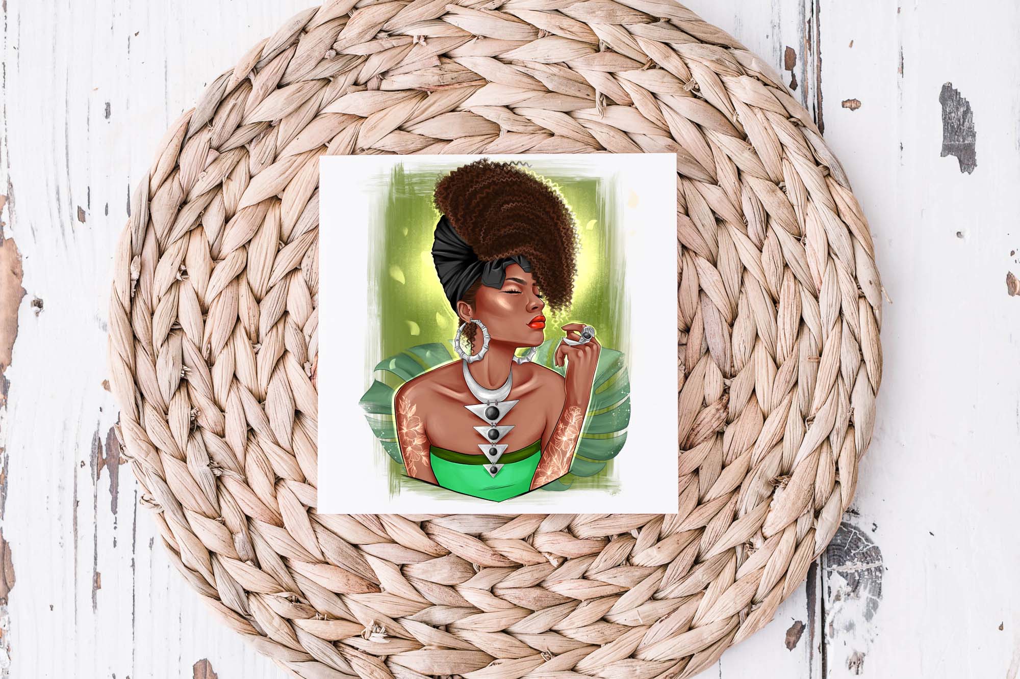 Beautiful Afro Girl Clipart Postcard Print Example.