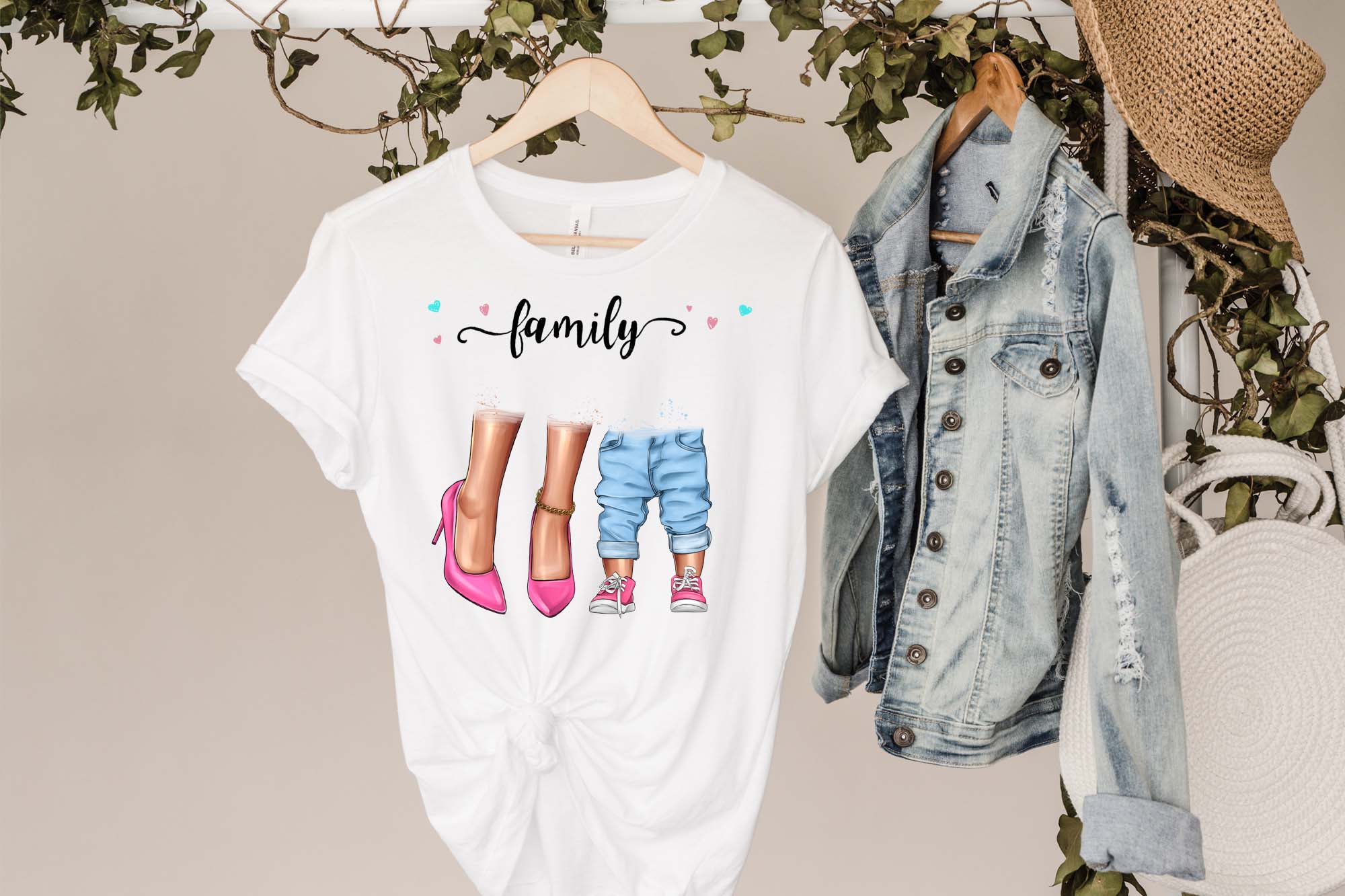Family Clipart Mom Dad Daughter Son T-shirt Print Example.