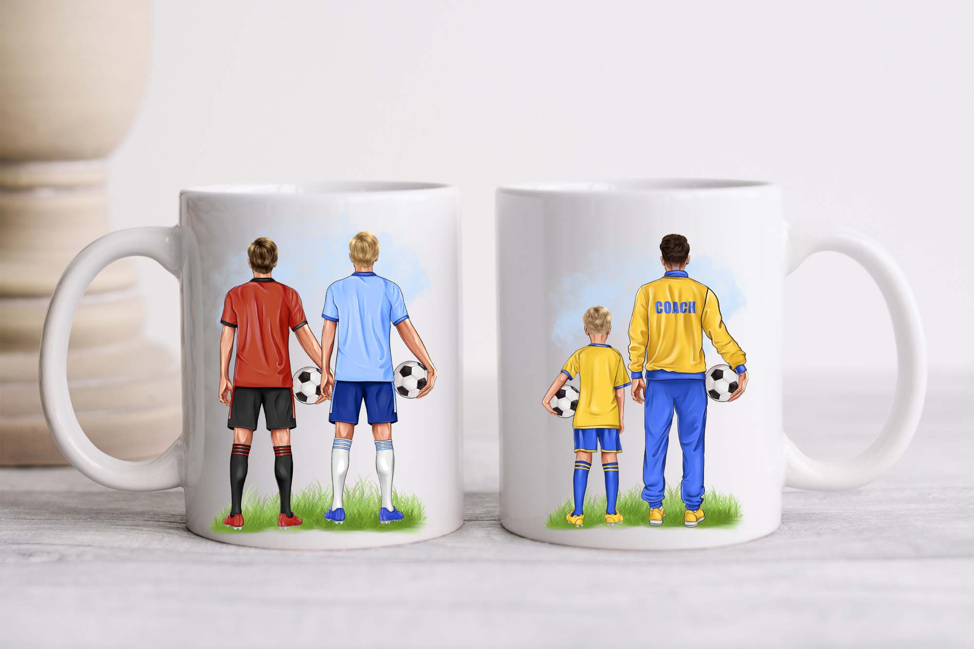 Football And Soccer Clipart Two Mugs Print Example.