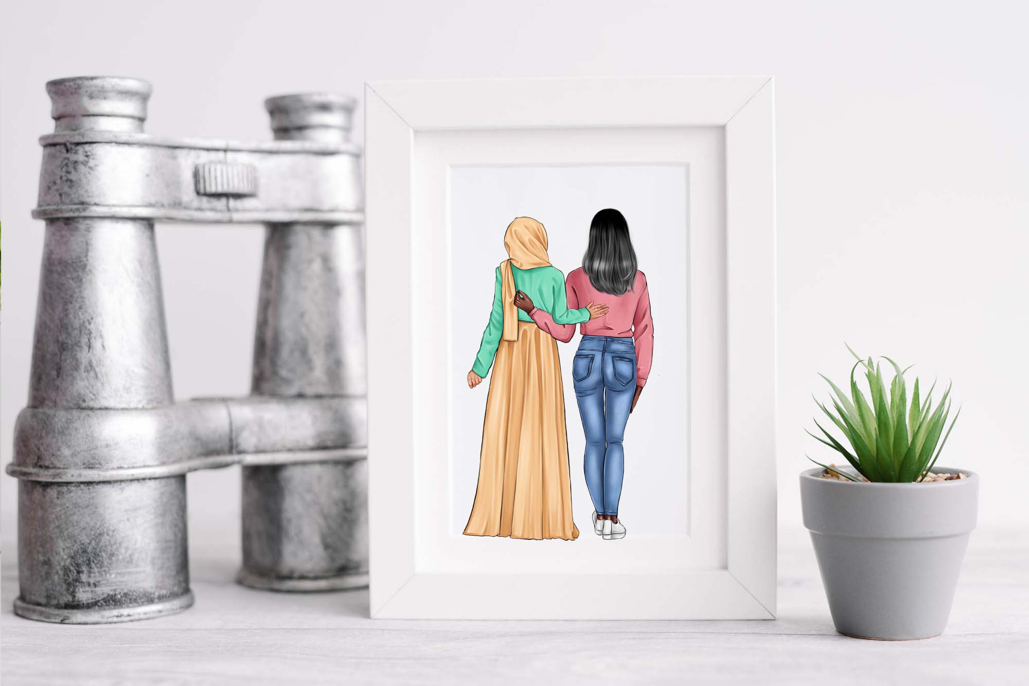 Best Friends Clipart Girl In Burqa Poster Print In White Frame.