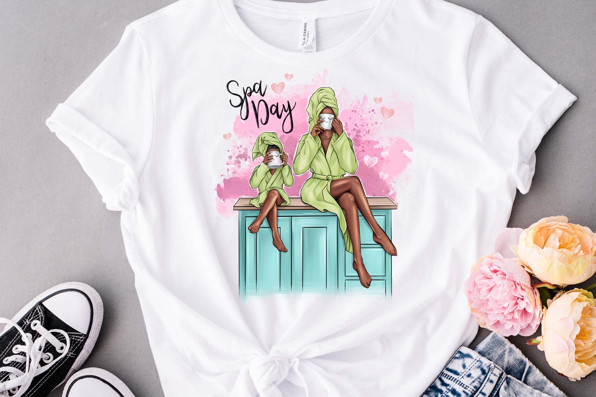 Mom And Daughter At The SPA T-shirt Print Example.