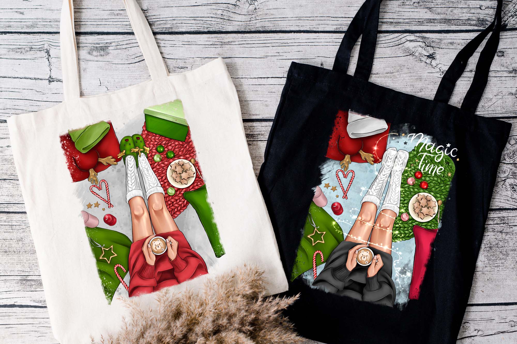 Christmas And Happy New Year Clipart Two Bags Print Example.