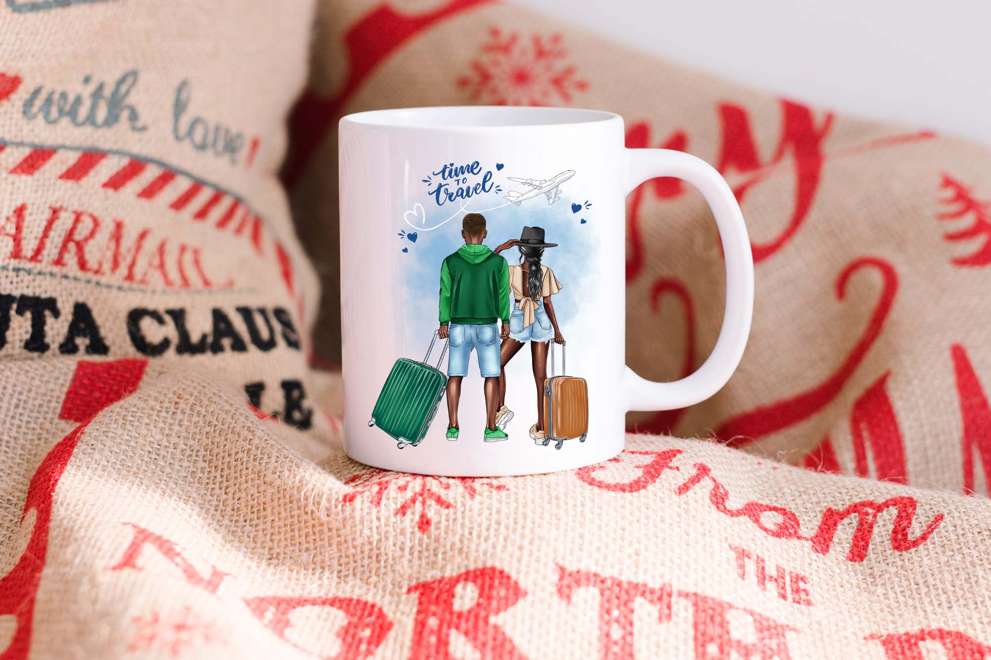 Travel Couple Clipart Mug Print Example.