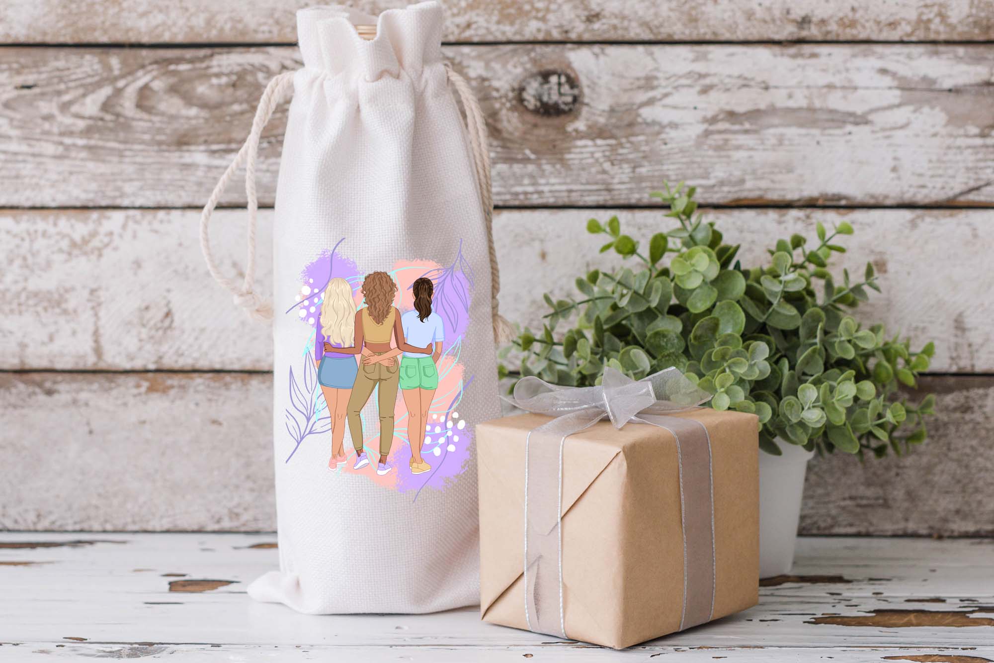 Best Friends Minimalistic Style Clipart Bag Print Example.