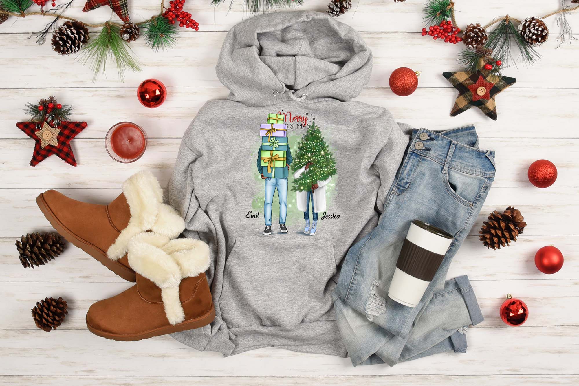 Christmas Couple Clipart Clothes Print Example.