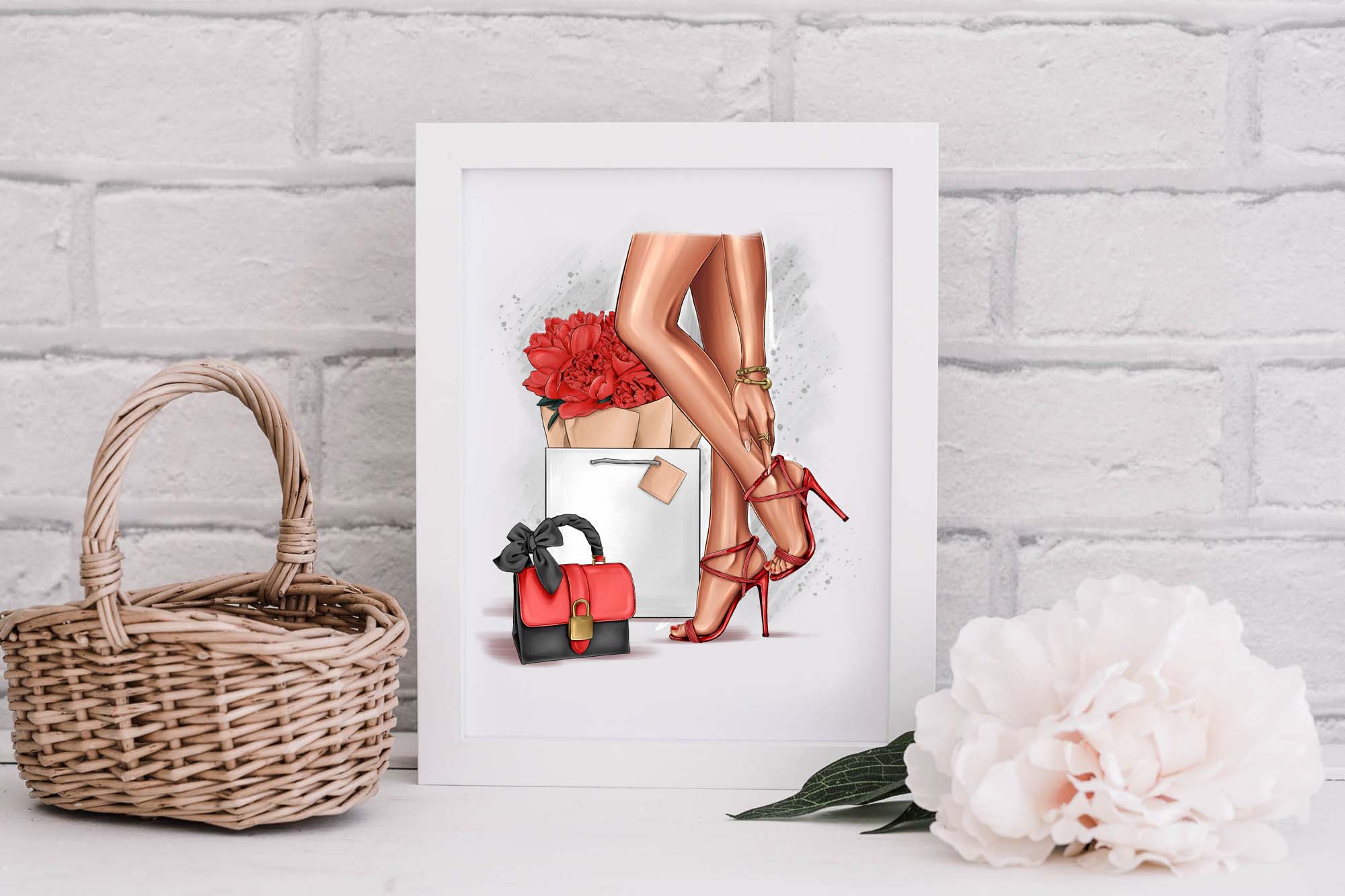 Fashion Illustration Foot Shoes Art Poster In Frame.