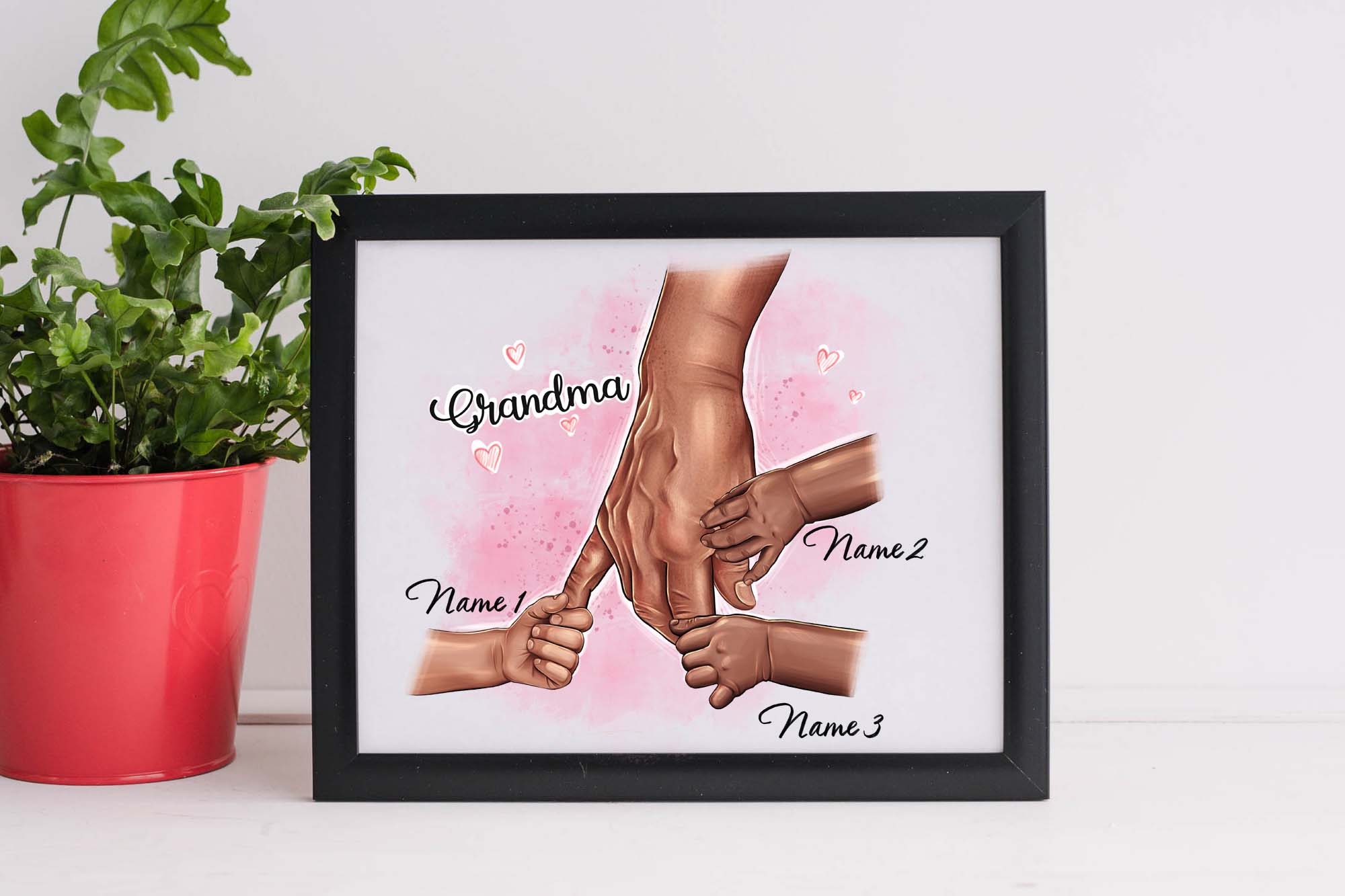 Parents And Kids Beautiful Family Clipart Black Frame Poster Print.