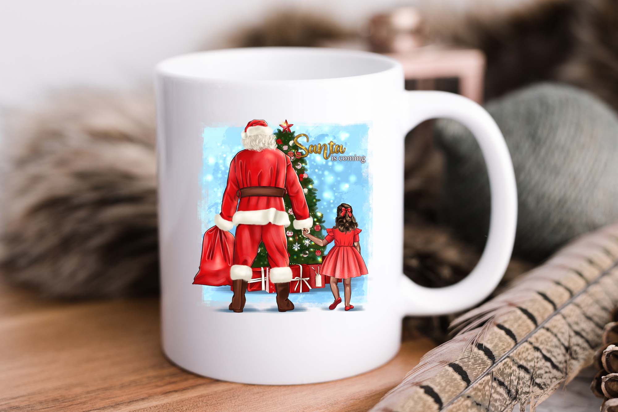 Santa And Baby Christmas Family Clipart Mug Print.