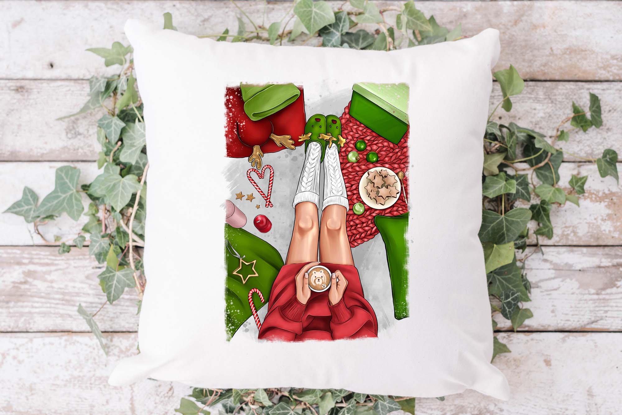 Christmas And Happy New Year Clipart Pillow Print Example.