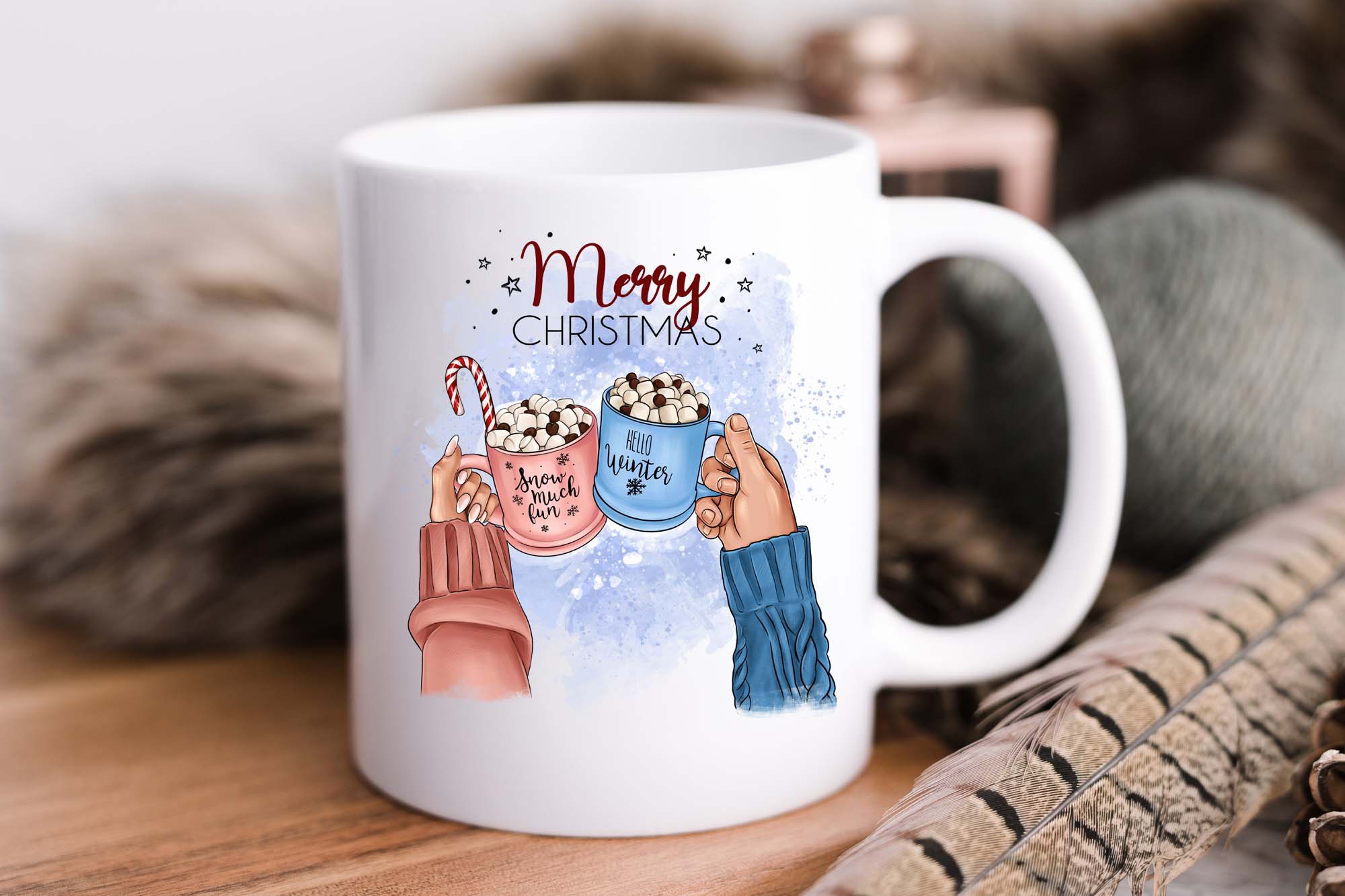 Сouple With Mugs Winter Illustration Mug Print.