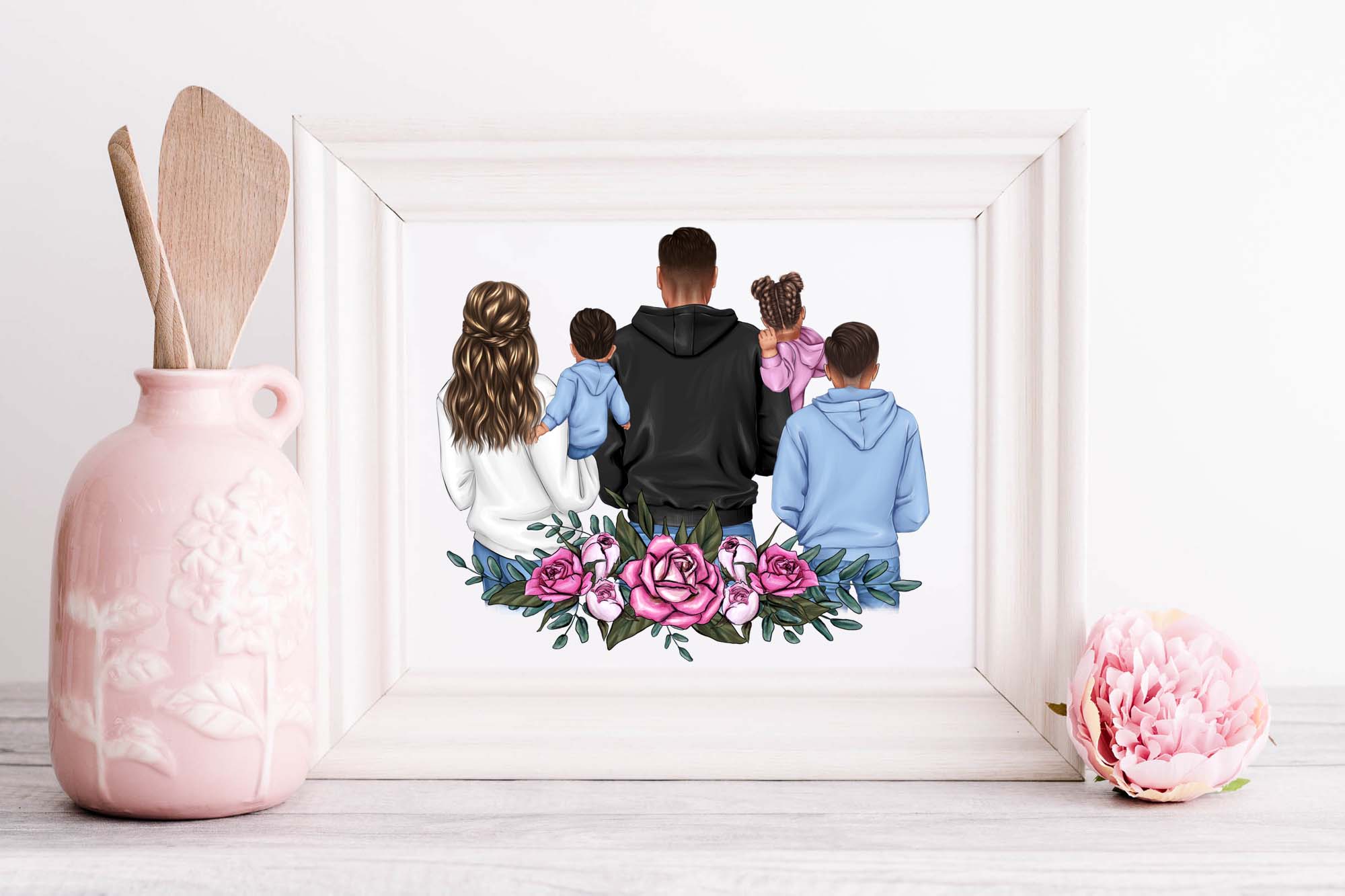 Family Clipart Dad And Kids Poster In A White Frame.