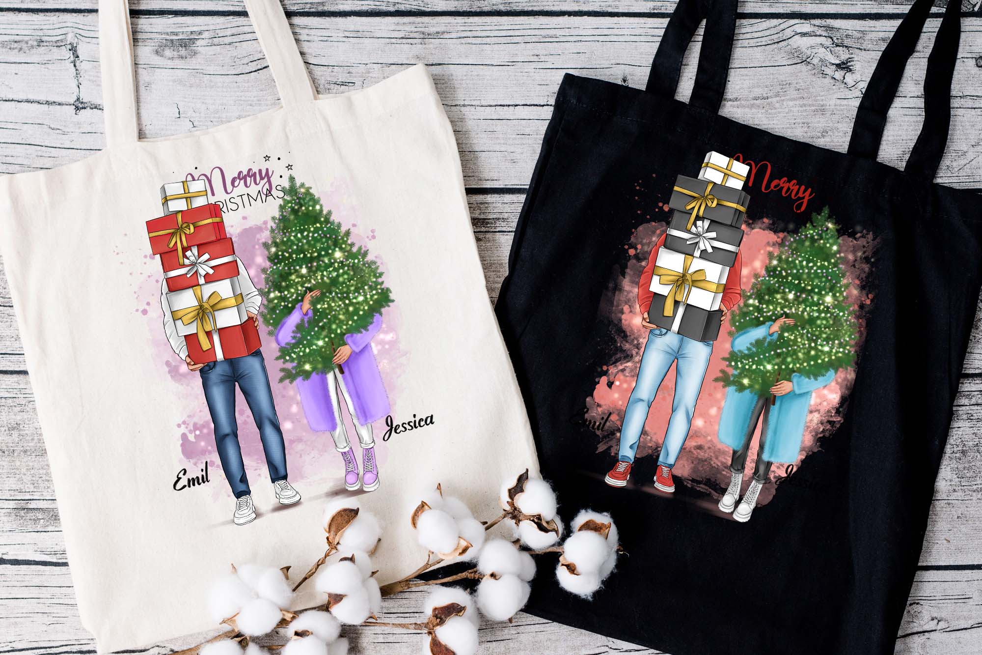 Christmas Couple Clipart Bag Print Example.