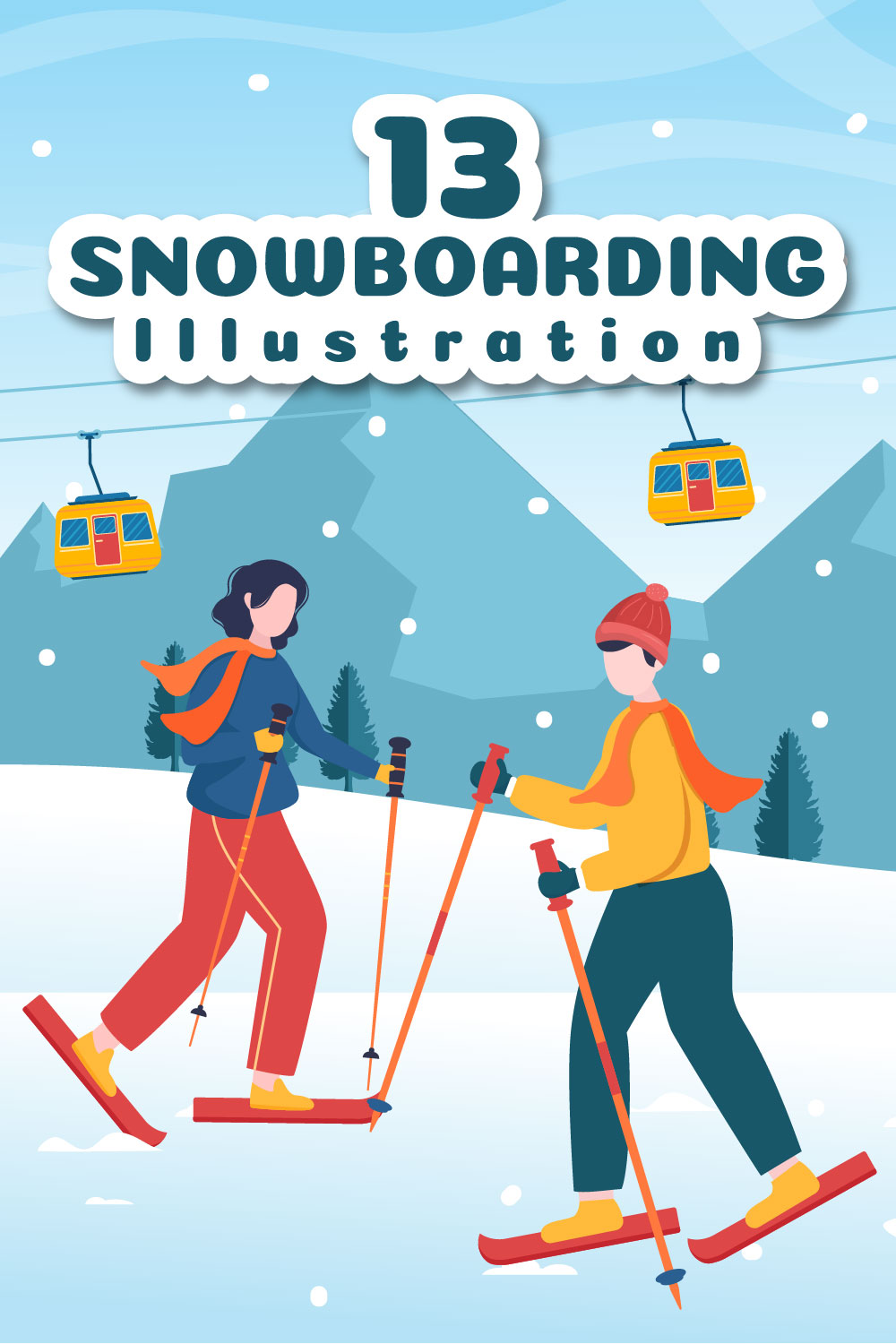 13 Snowboarding Activity Illustration Pinterest Image.