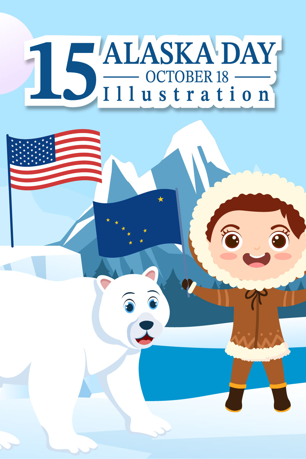 15 Happy Alaska Day Illustration Pinterest Image.