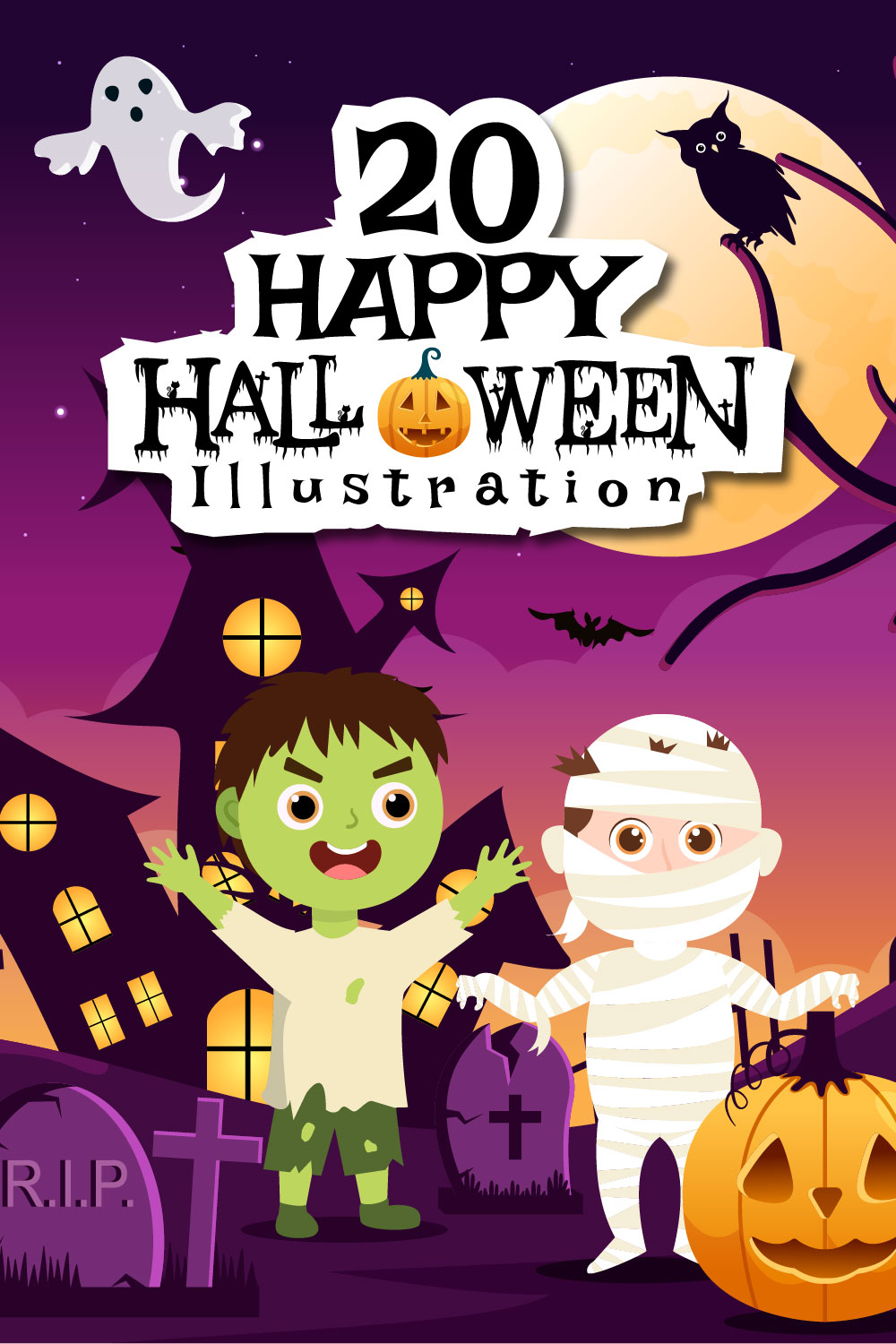 20 Happy Halloween Illustration Pinterest Image.