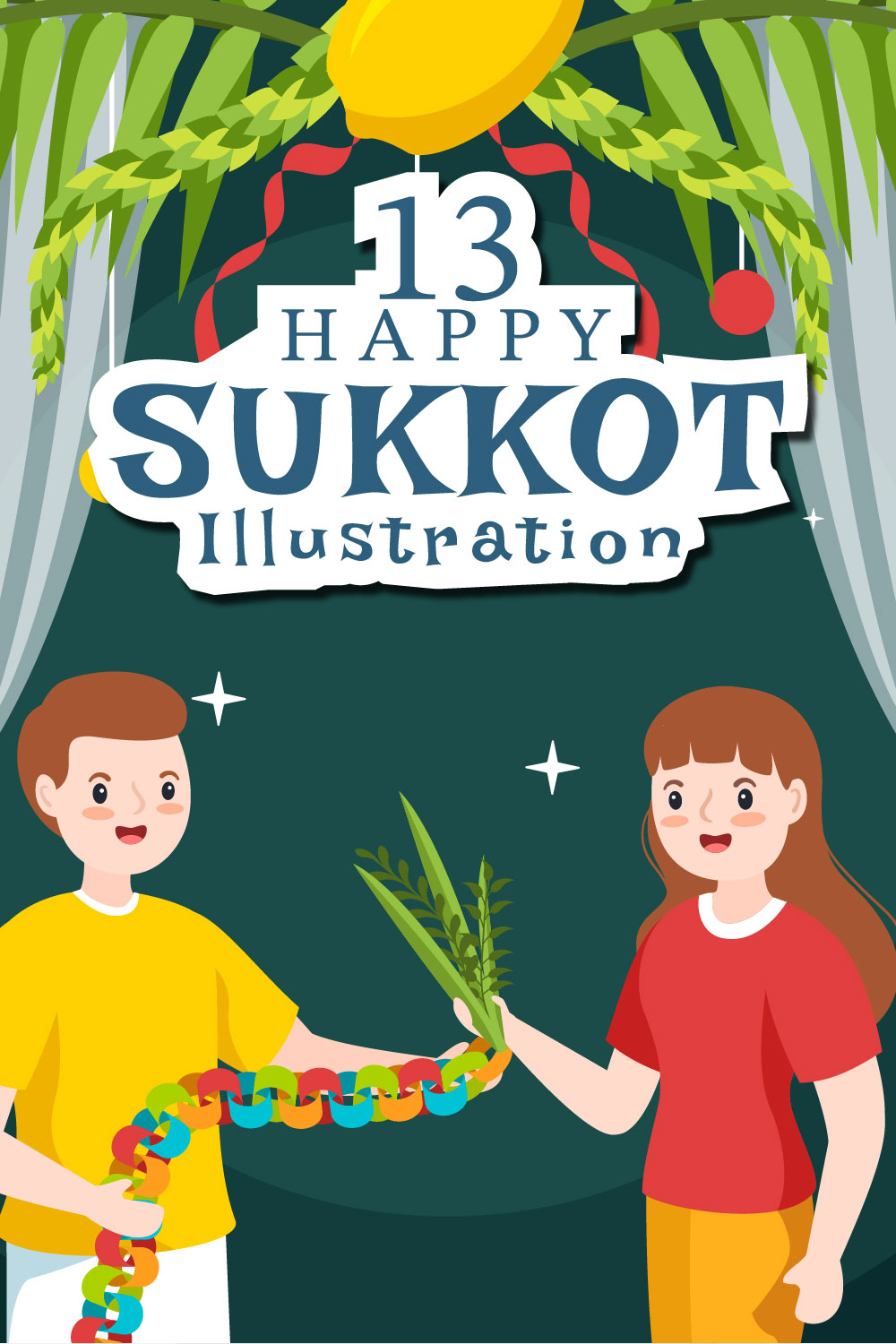 13 Jewish Holiday Sukkot Illustration Pinterest Image.