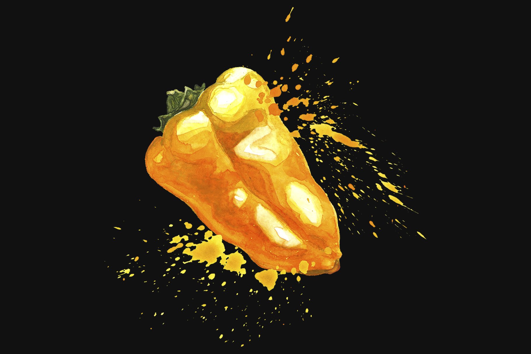 Black background with yellow pepper.