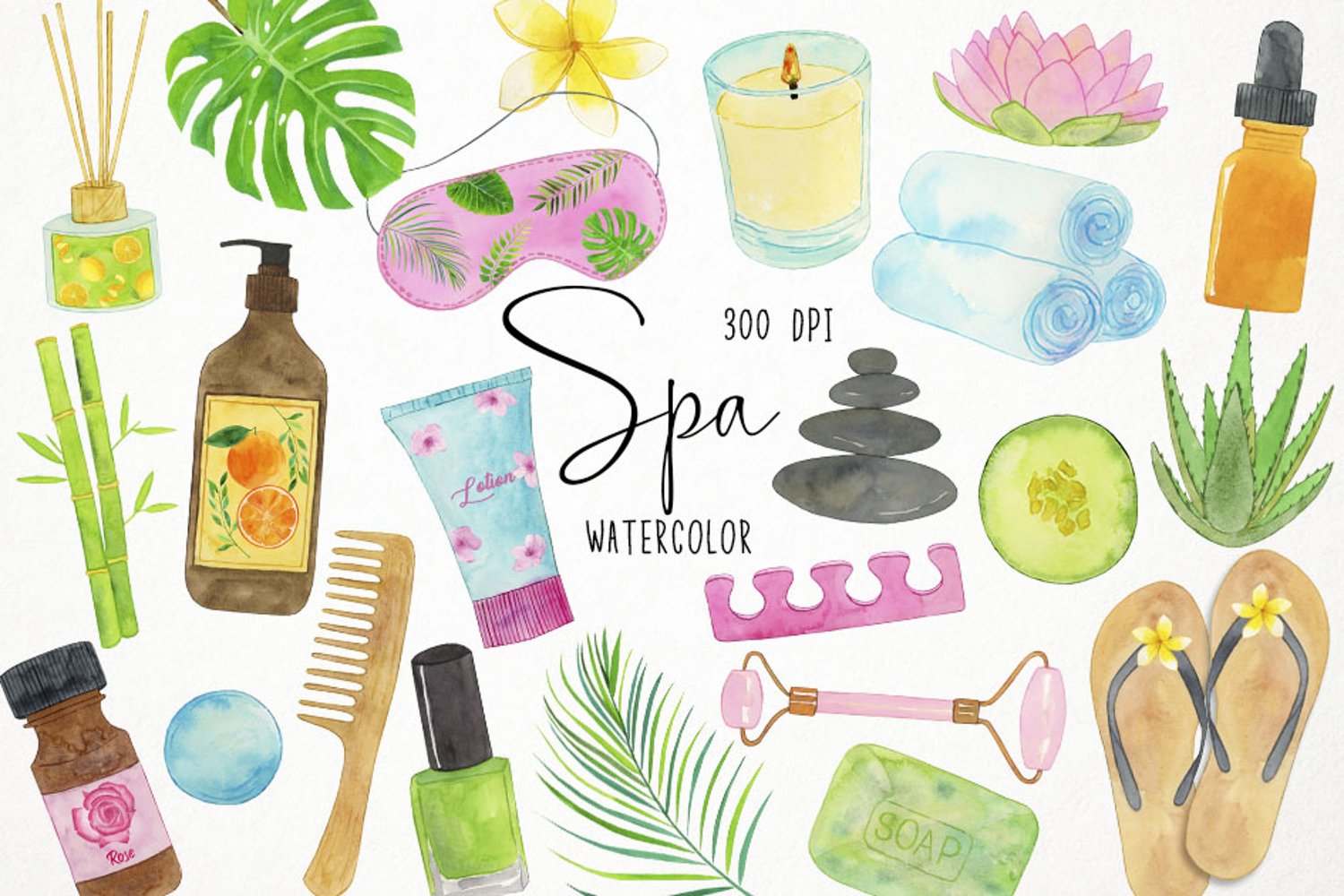 Cover image of Watercolor Spa Clipart.