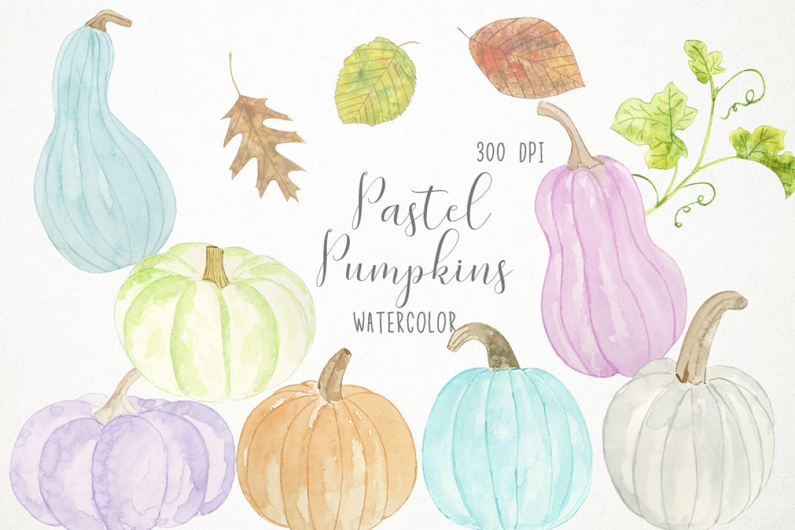 Pastel watercolor pumpkins.