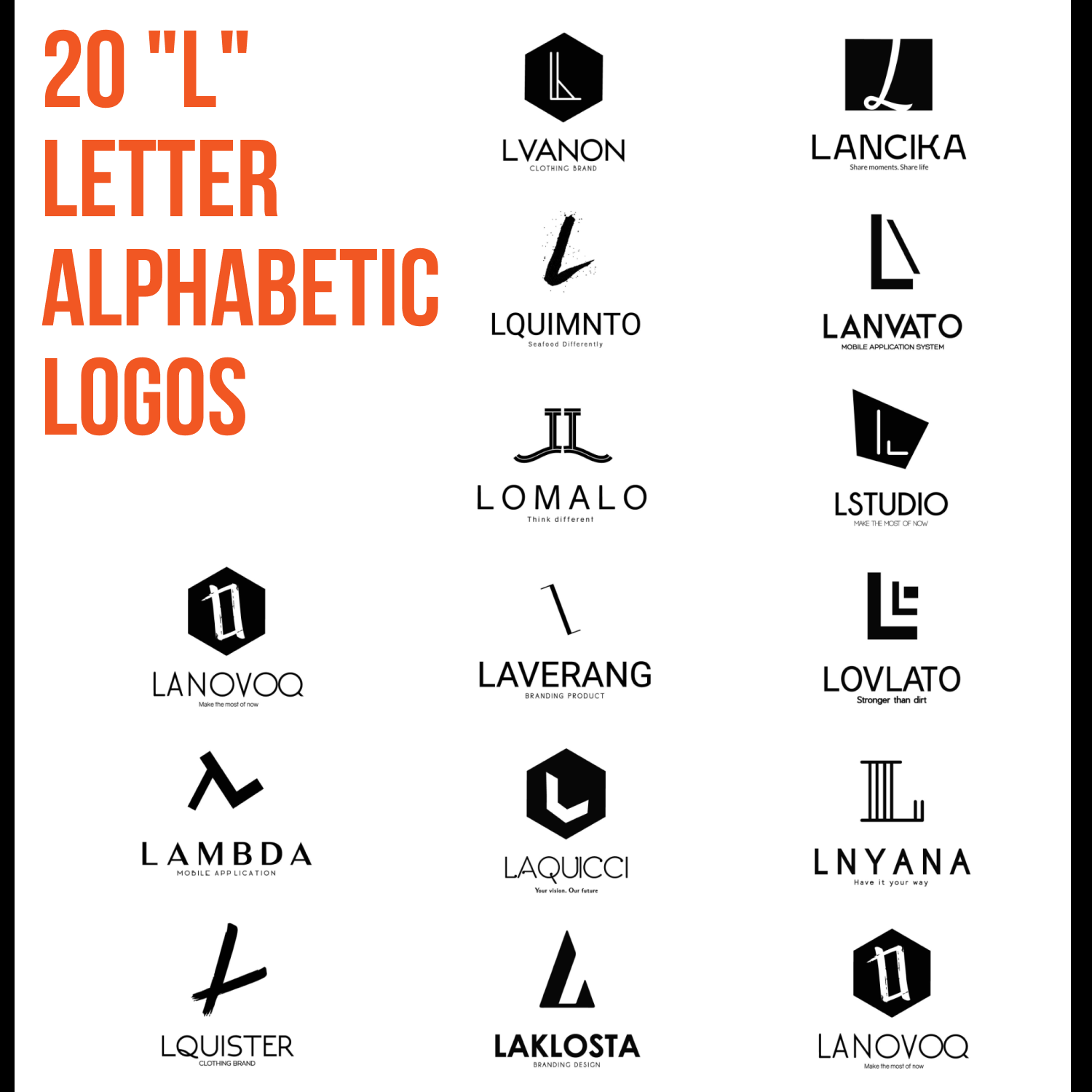 20 "L" Letter Alphabetic Logos cover.