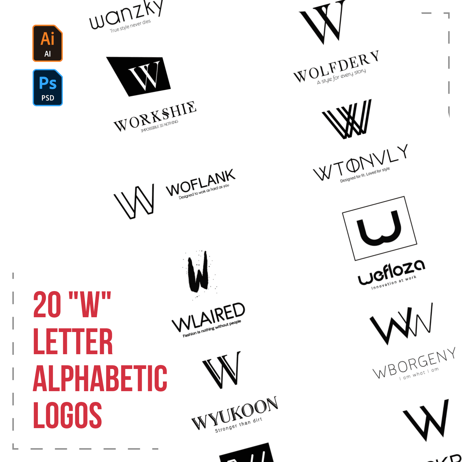20 "W" Letter Alphabetic Logos cover.