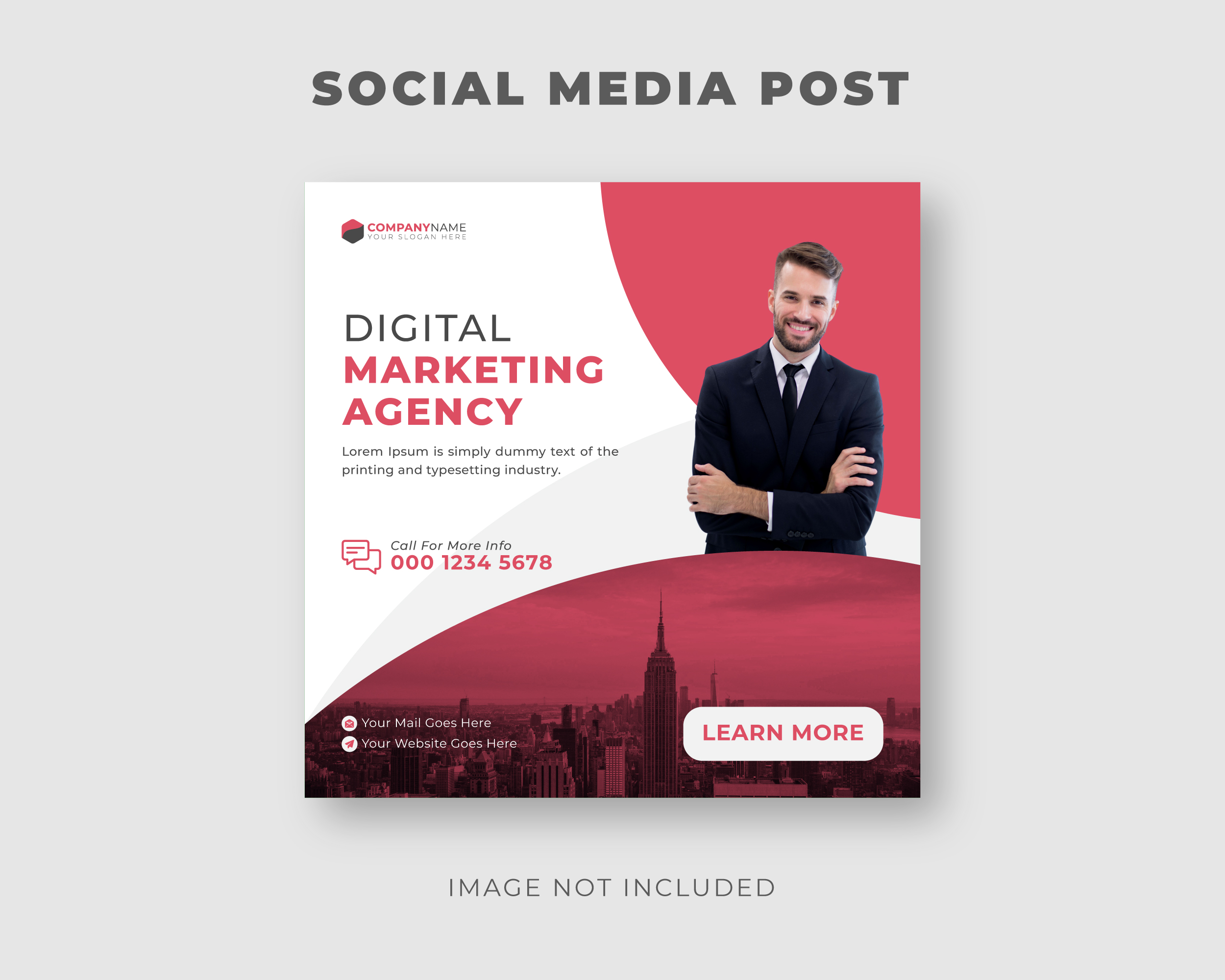 10 Marketing Business Social Media Instagram Post Template - Only 4$, manager with red circles background design.