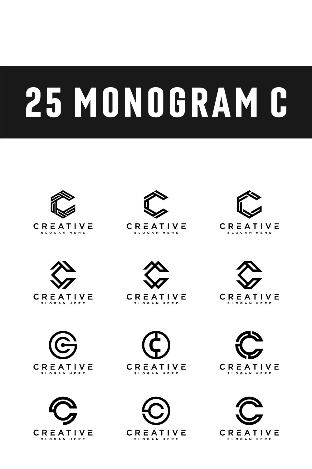 Set of 25 Initial Letter C Logo Design Vector pinterest image.