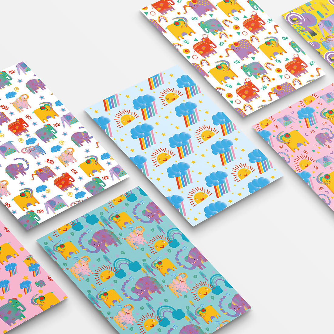 Rainbow Elephants Set Seamless Pattern for print.