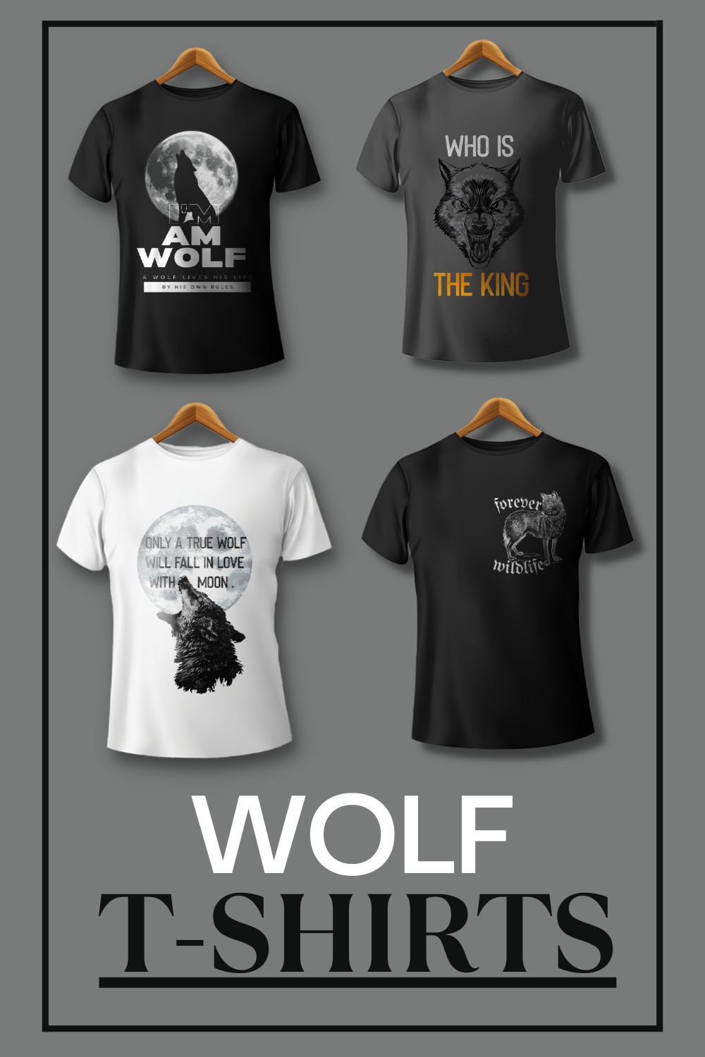 5 Beautiful Wolf T-shirt Design Bundle pinterest image.