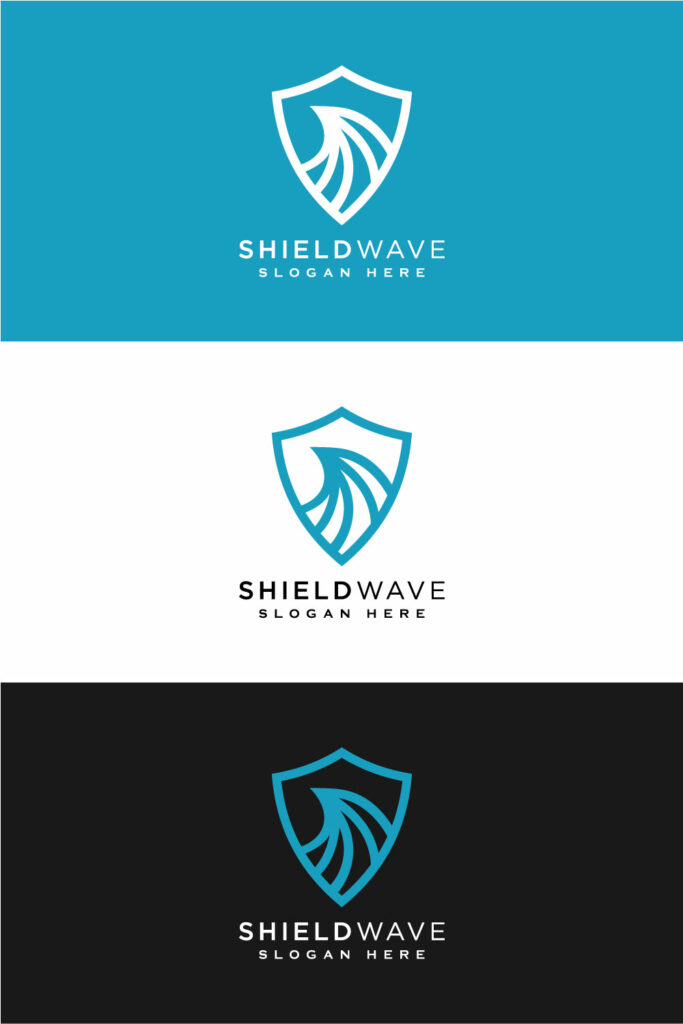shield wave logo design vector line style - MasterBundles
