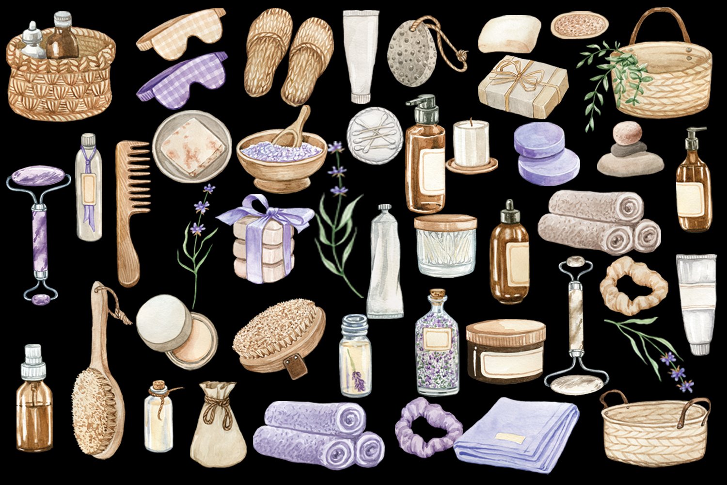 Cute spa elements on the black background.