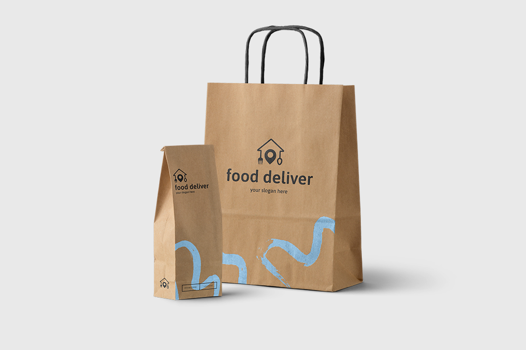 3 Food Delivery Logos Bag Print Example.