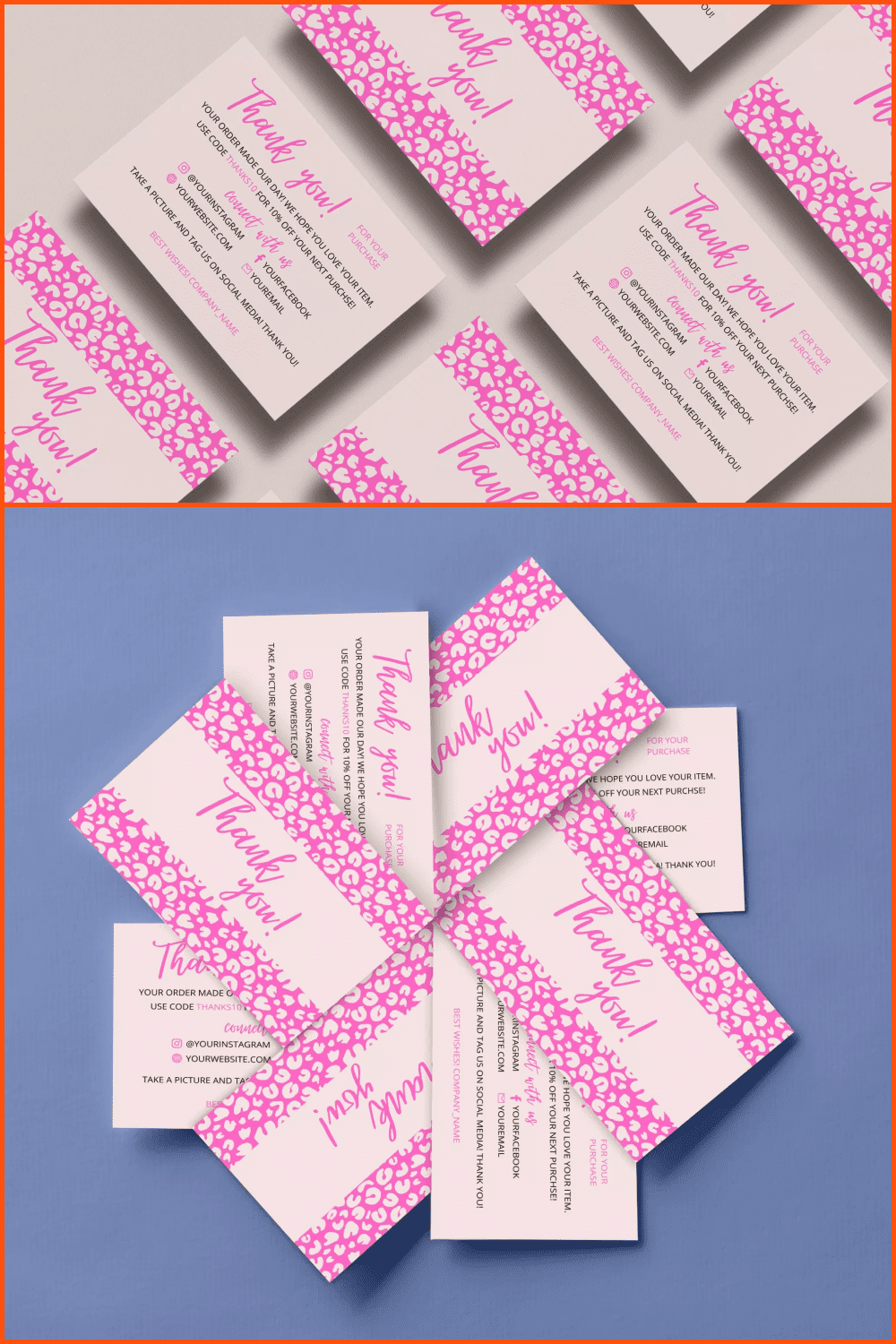 Collage of images of cards with pink text Thank you.