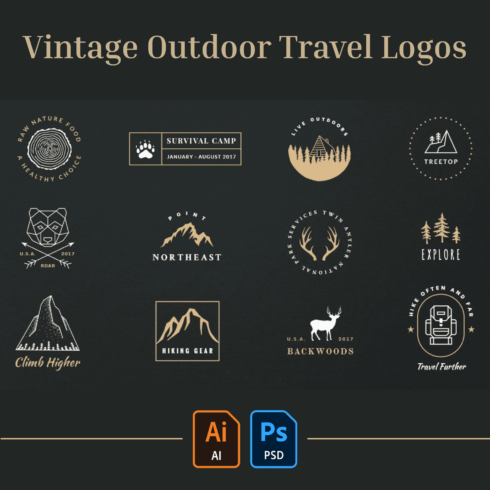 Vintage Outdoor Travel Logos.