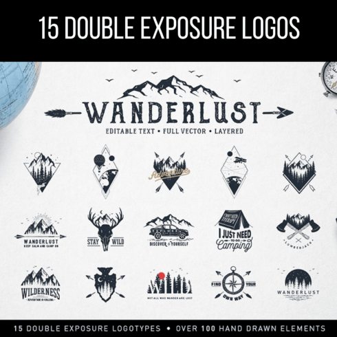 Wanderlust. 15 Double Exposure Logos.