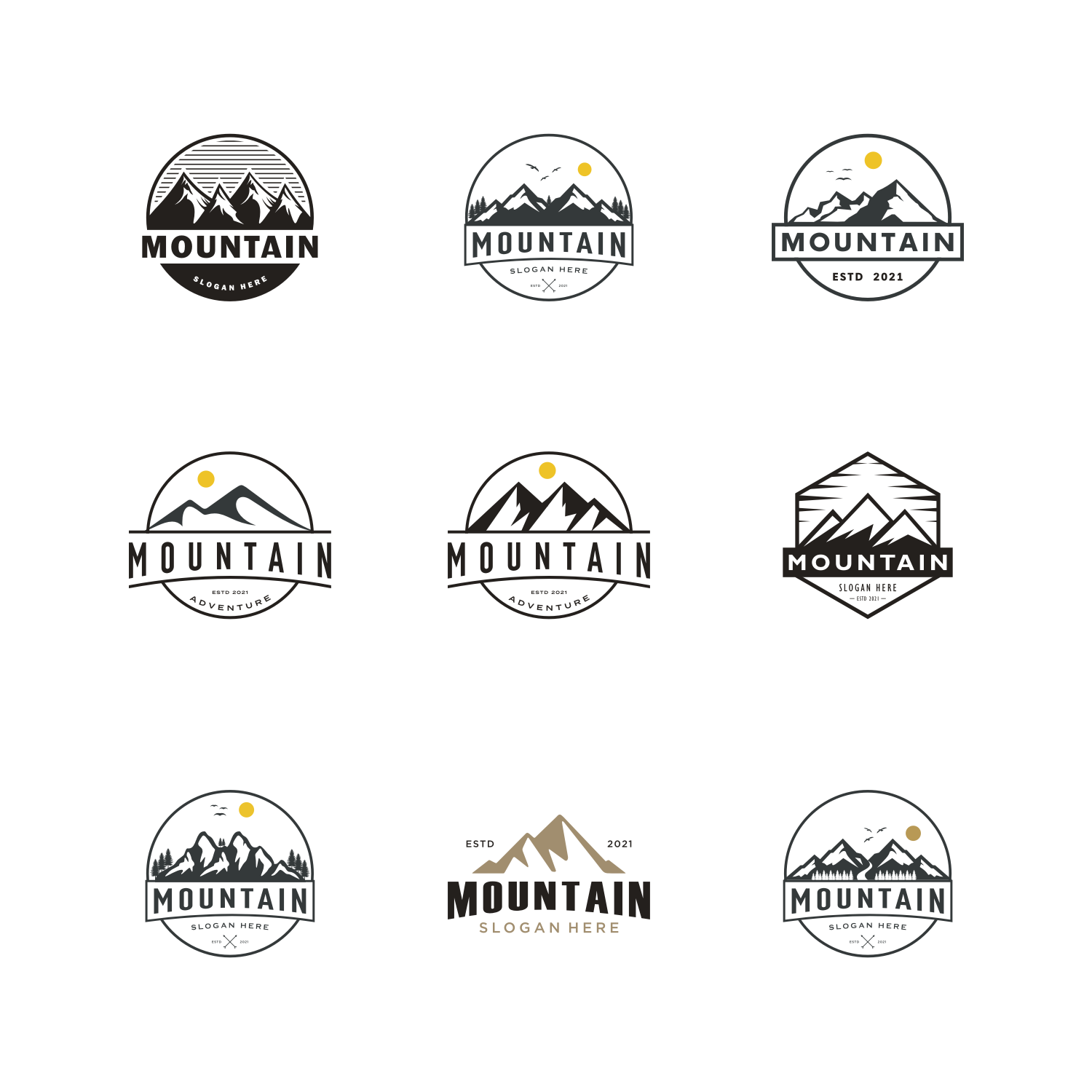 Set of 36 Mountain Logo Vector Design Template preview image.