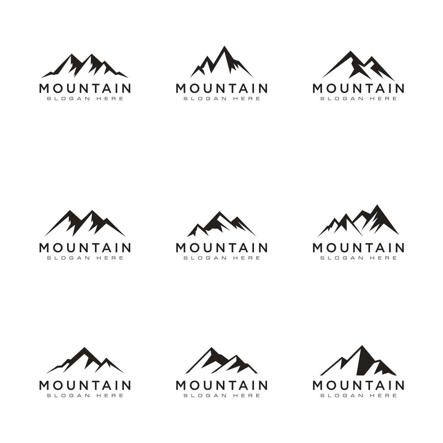 Set of 36 Mountain Logo Vector images.