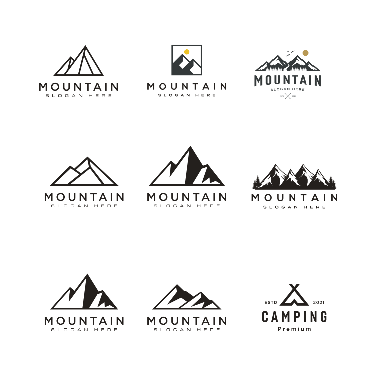 Set of 36 Mountain Logo Vector Design Template, beautiful logo design.